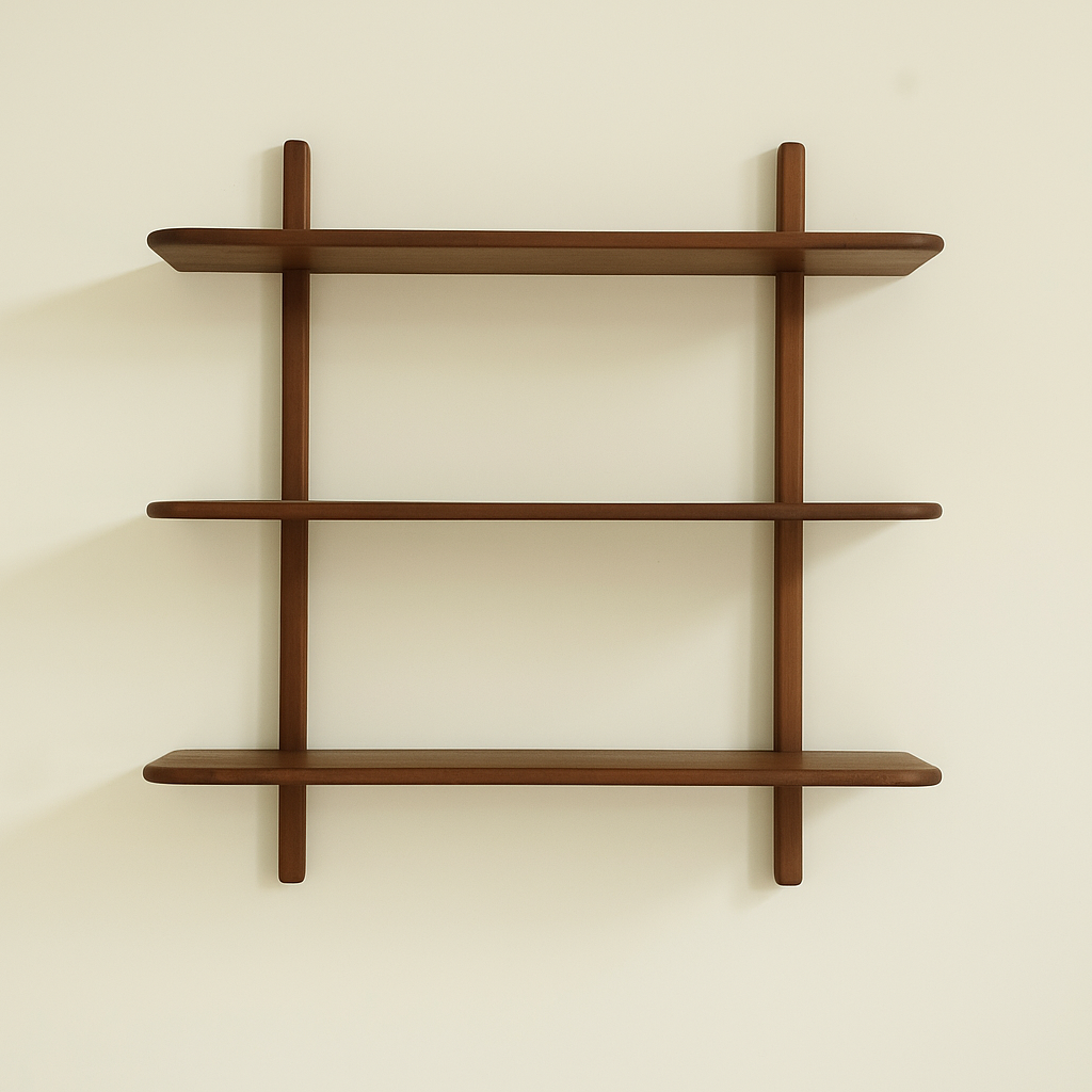 Wooden bookshelf by Estudio Prosa on a neutral wall.
