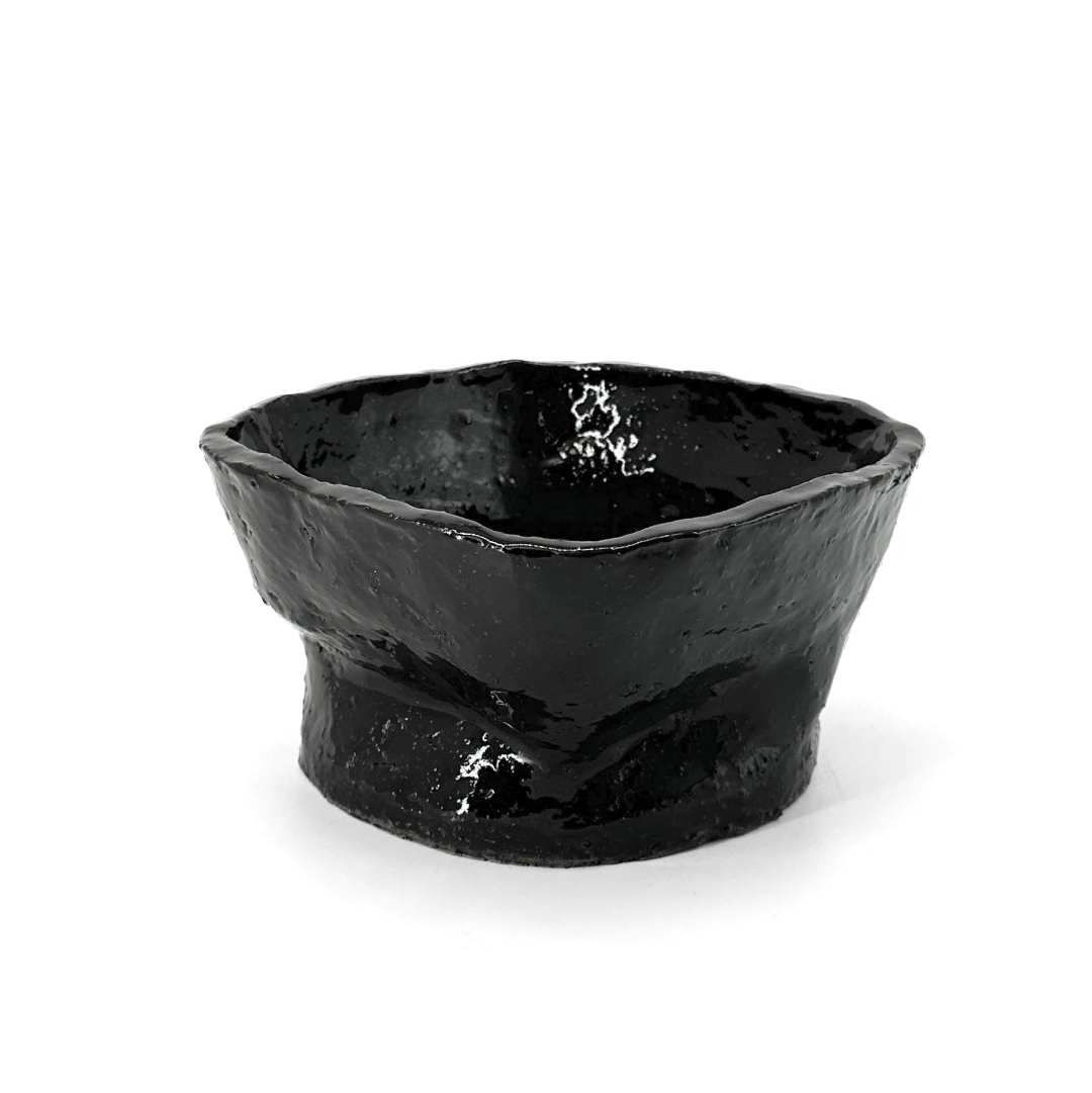 Square ceramic bowl by klangnapha in a dark gloss on a white background. 